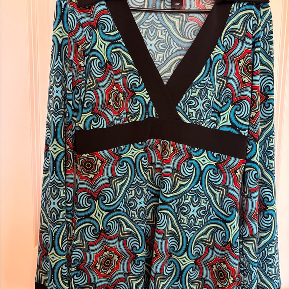 Vtg 70s Bisou Bisou Psychedelic Geometric Empire Waist Bell Sleeve Top Size L - Picture 10 of 15